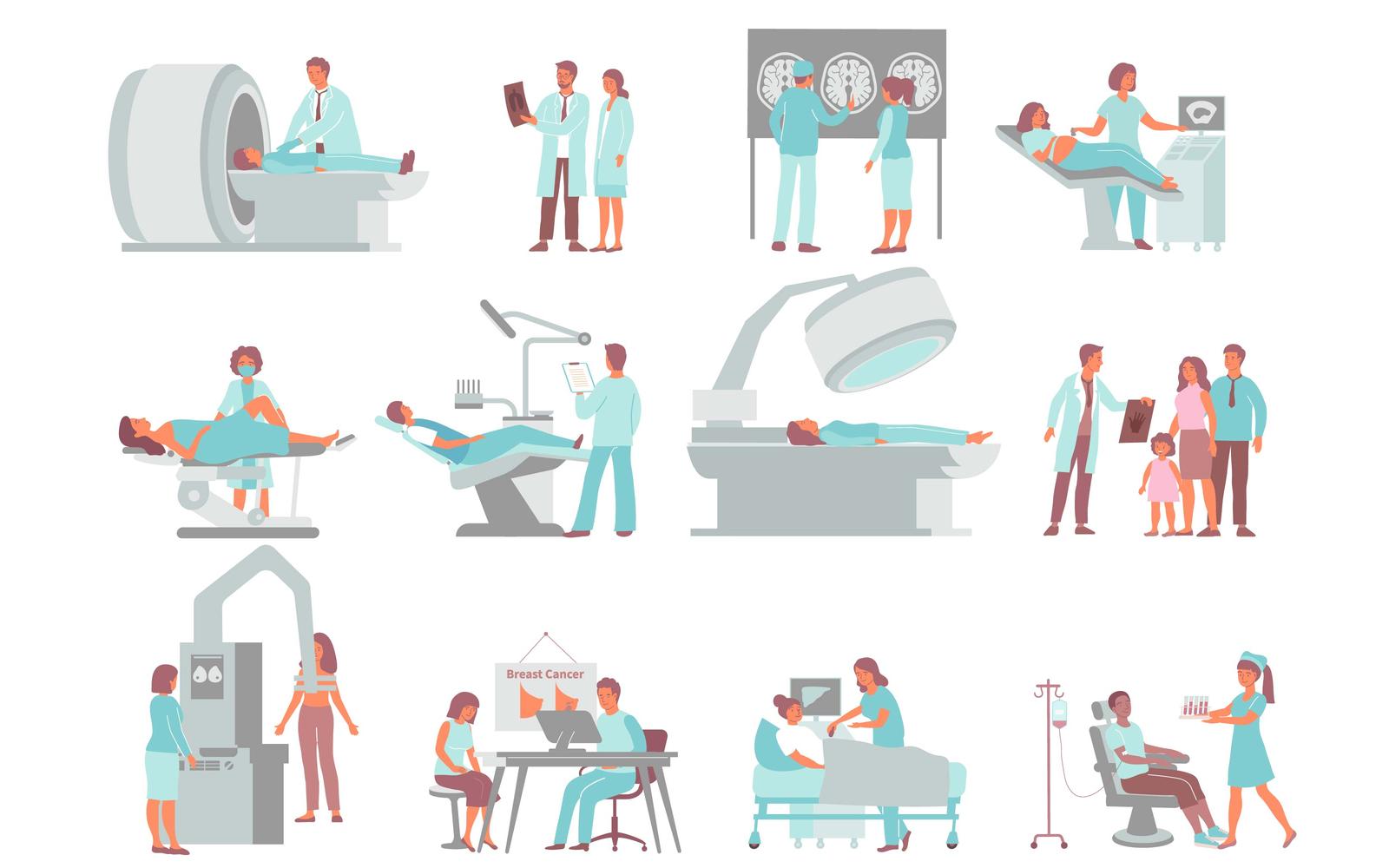 Medical Diagnostic People Equipment Set Flat Vector Illustration Concept