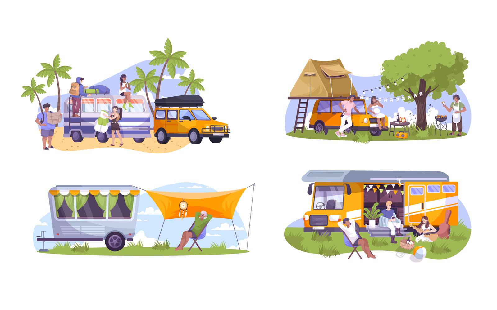 Camper Composition Set Flat 2 Vector Illustration Concept