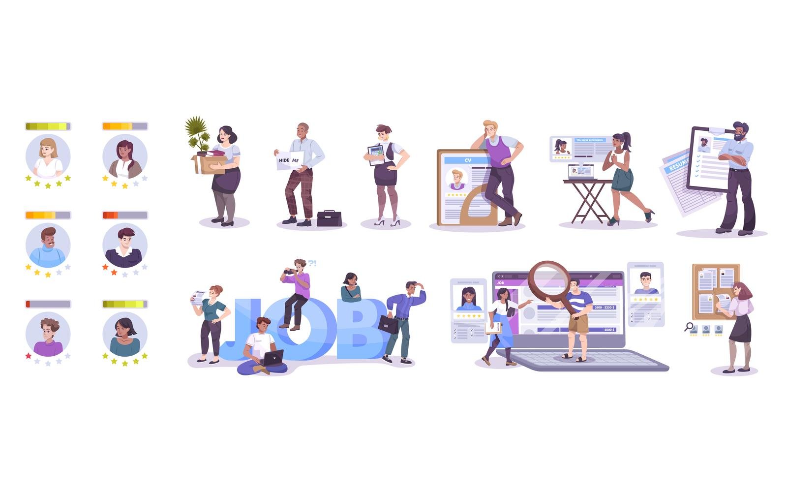 Job Seekers Set Flat Vector Illustration Concept