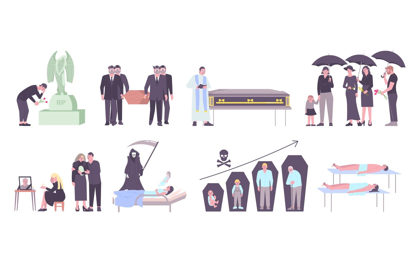 Death Rate Mortality Set Flat Vector Illustration Concept