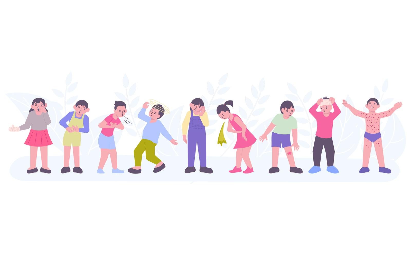 Ill Child People Set Flat Vector Illustration Concept