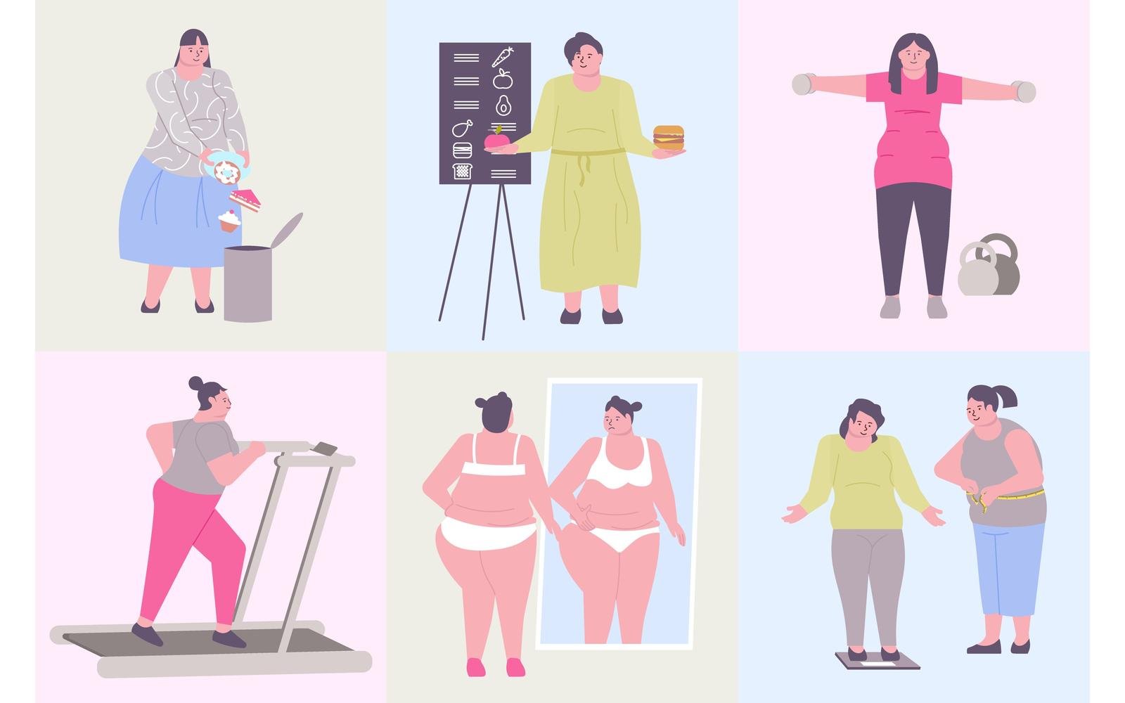 Obesity Weight Loss Composition Flat Vector Illustration Concept