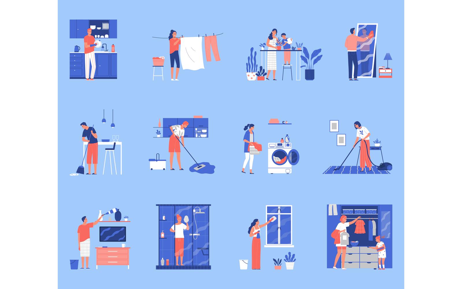 Cleaning Color Set Vector Illustration Concept