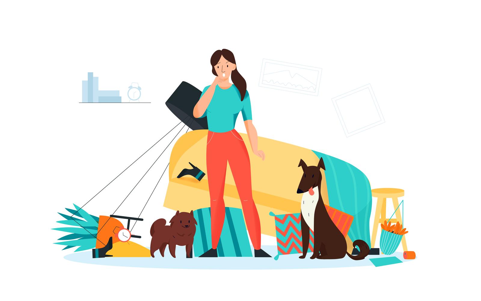 Problem Pet Dog Owner 2 Vector Illustration Concept