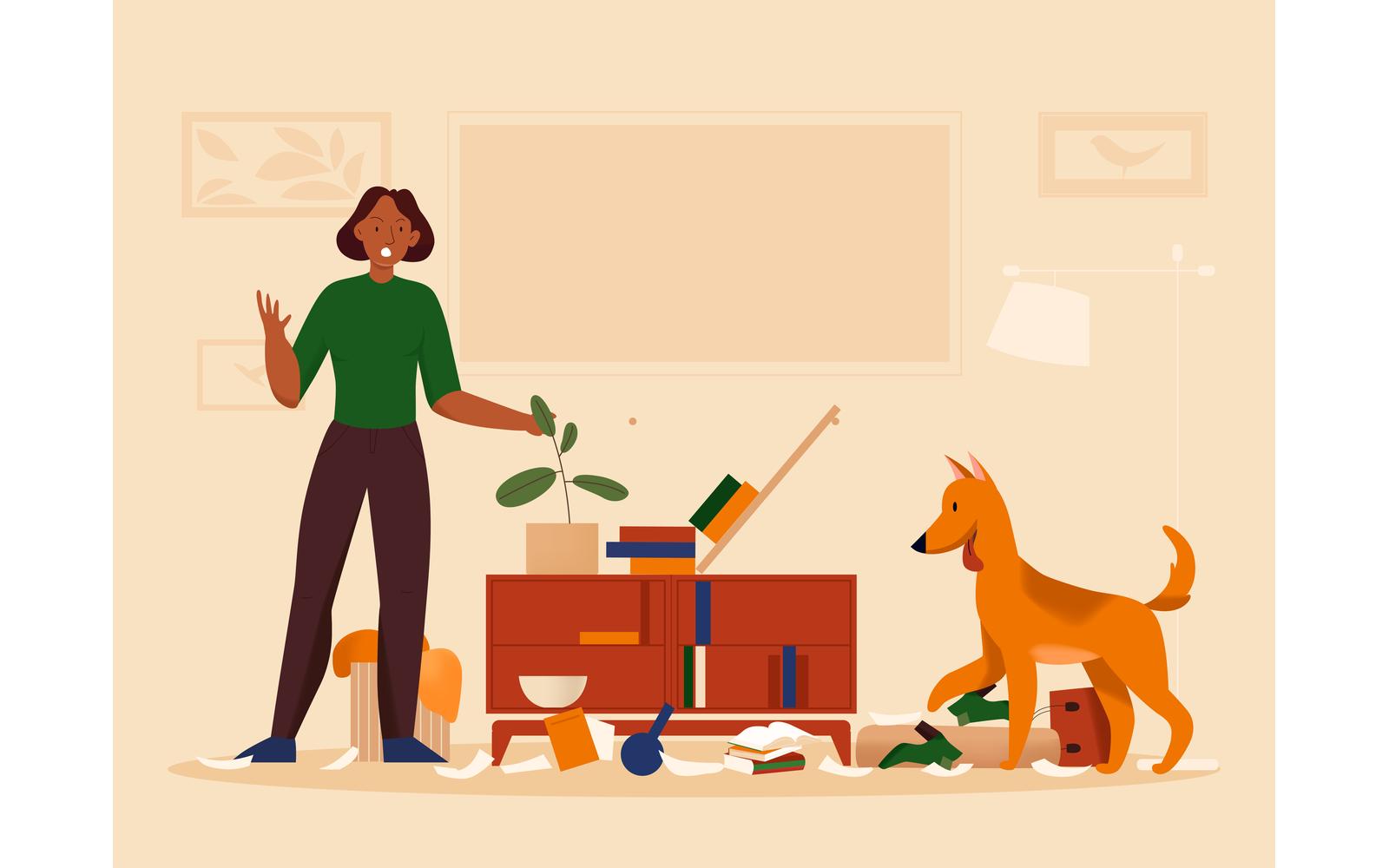 Problem Pet Dog Owner 3 Vector Illustration Concept