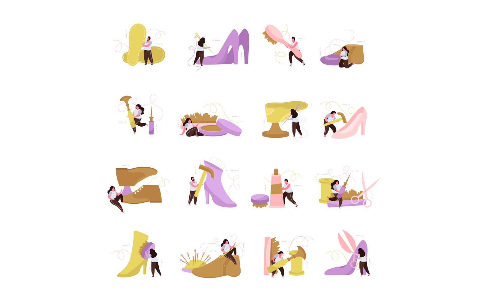 Shoes Repair And Shoemaker Flat Icons Vector Illustration Concept