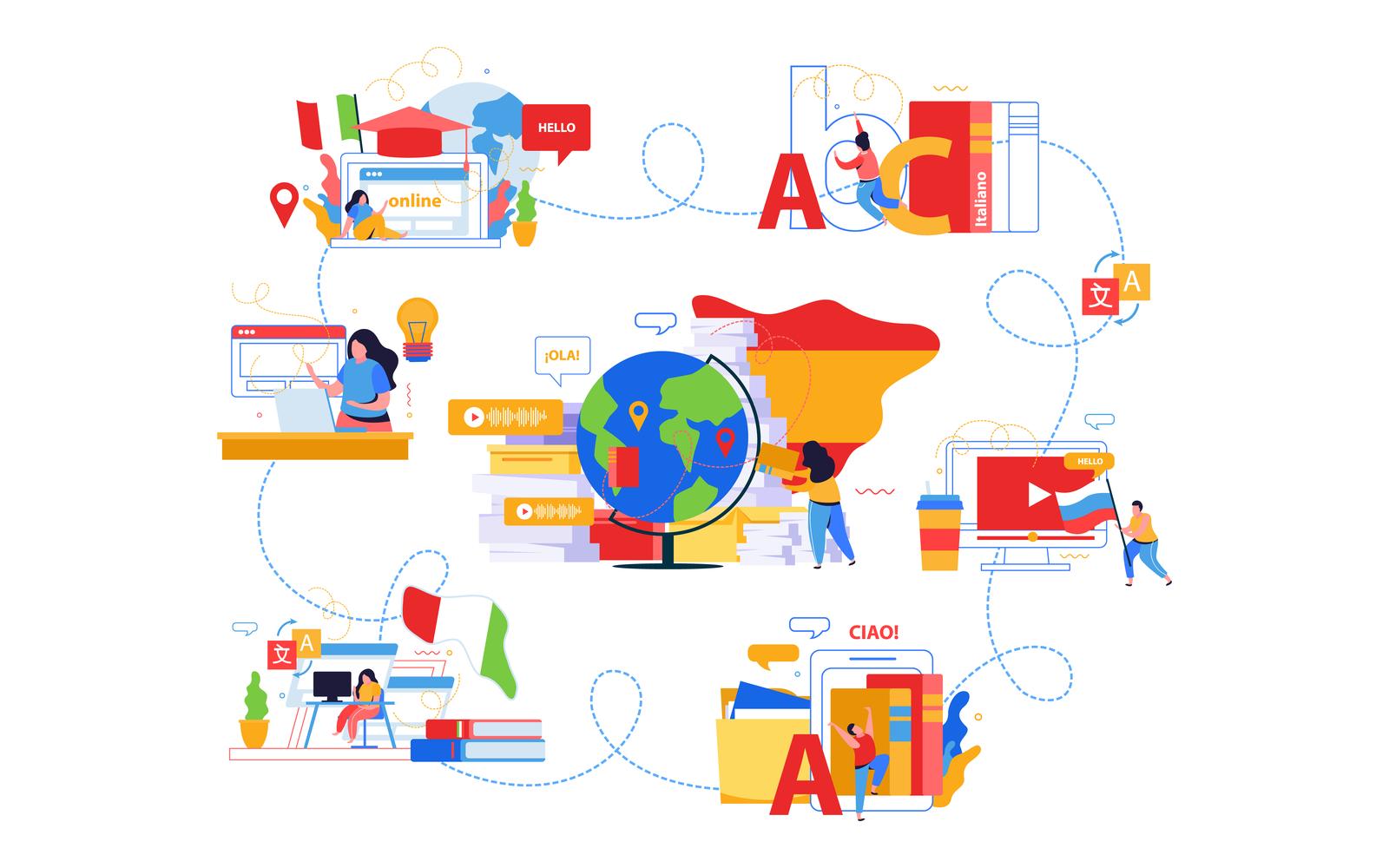 Language School Flat Composition Vector Illustration Concept