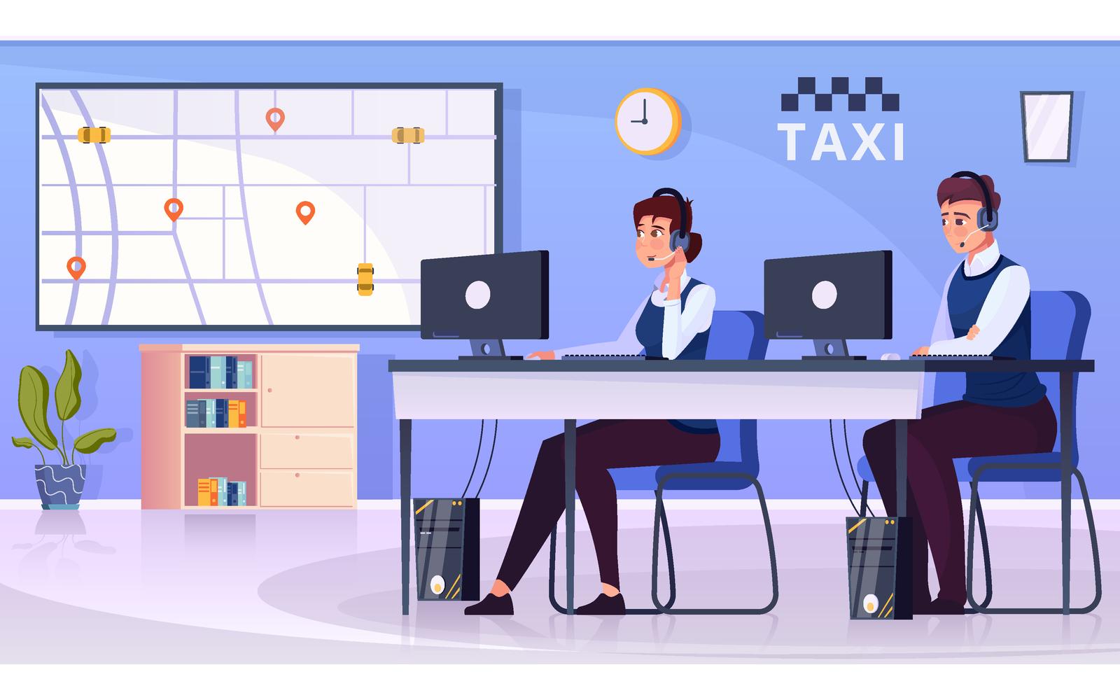 Dispatcher Taxi Flat Vector Illustration Concept