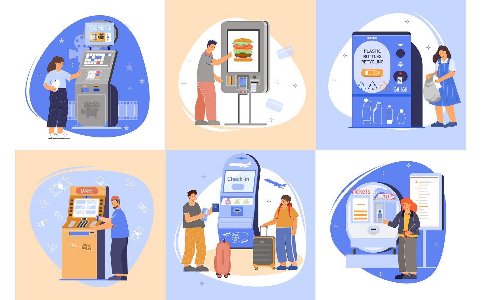 Self Service Composition Set Flat Vector Illustration Concept