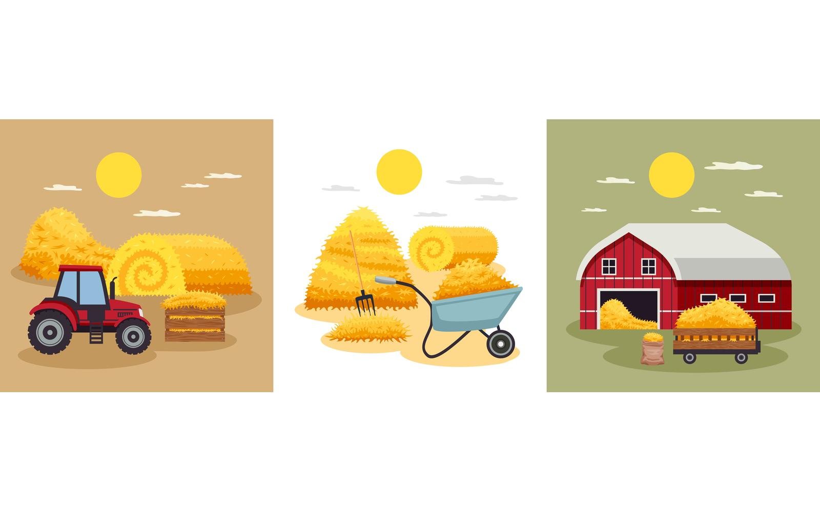 Bales Hay Design Concept Vector Illustration Concept