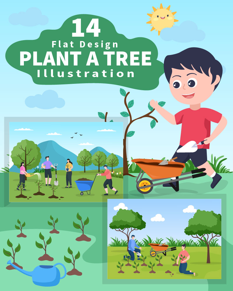 14 Planting Trees Gardening, Farming and Agriculture Illustration