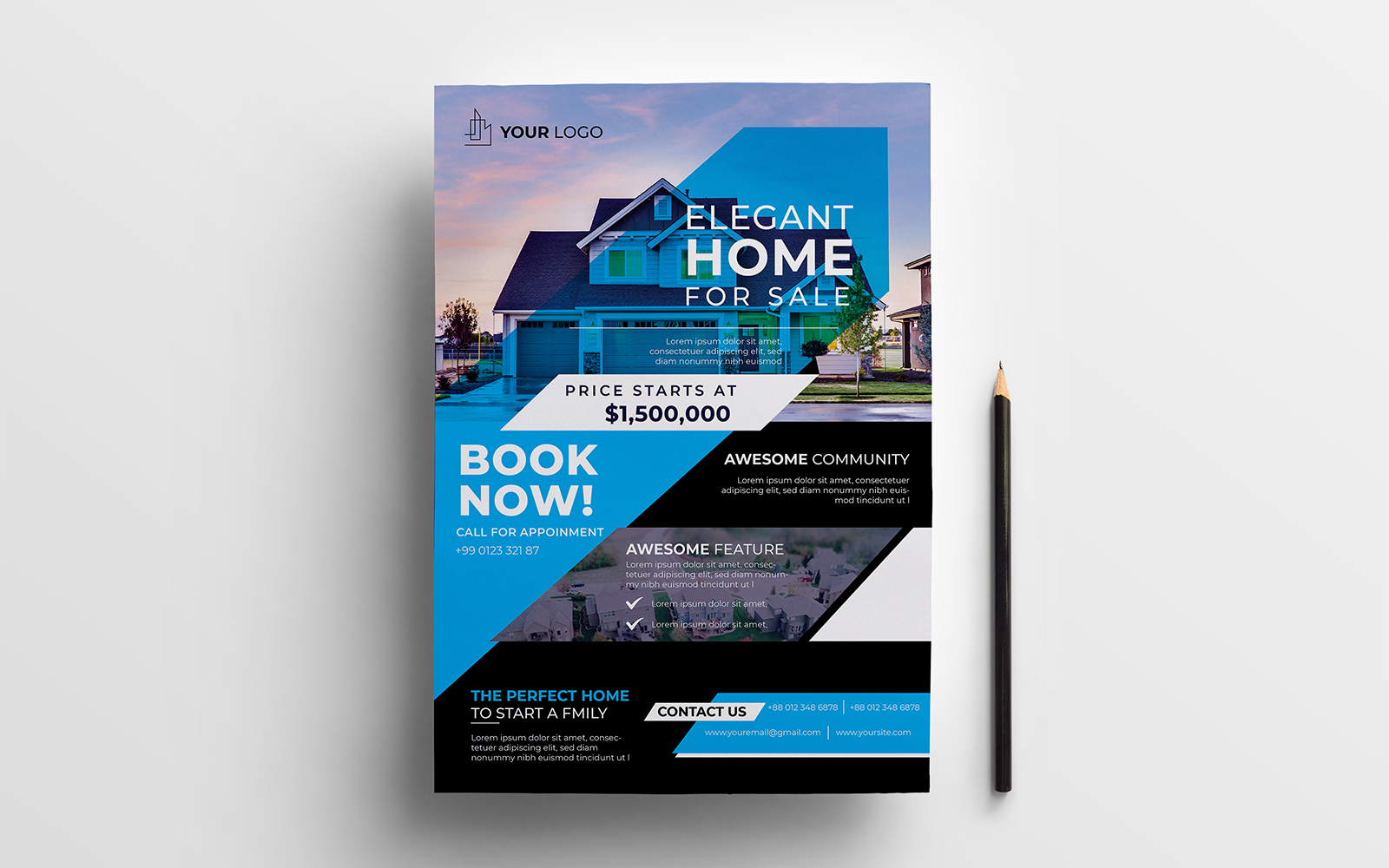 Elegant Home For Sale Real Estate Modern business Flyer Design template