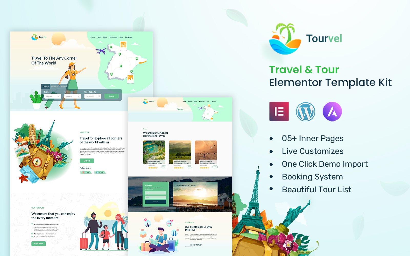 Tourvel - Travel & Tour Clean Elegant Elementor Kit Templates