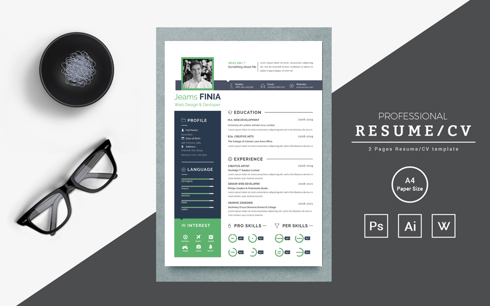 James modern Print ready Word resume