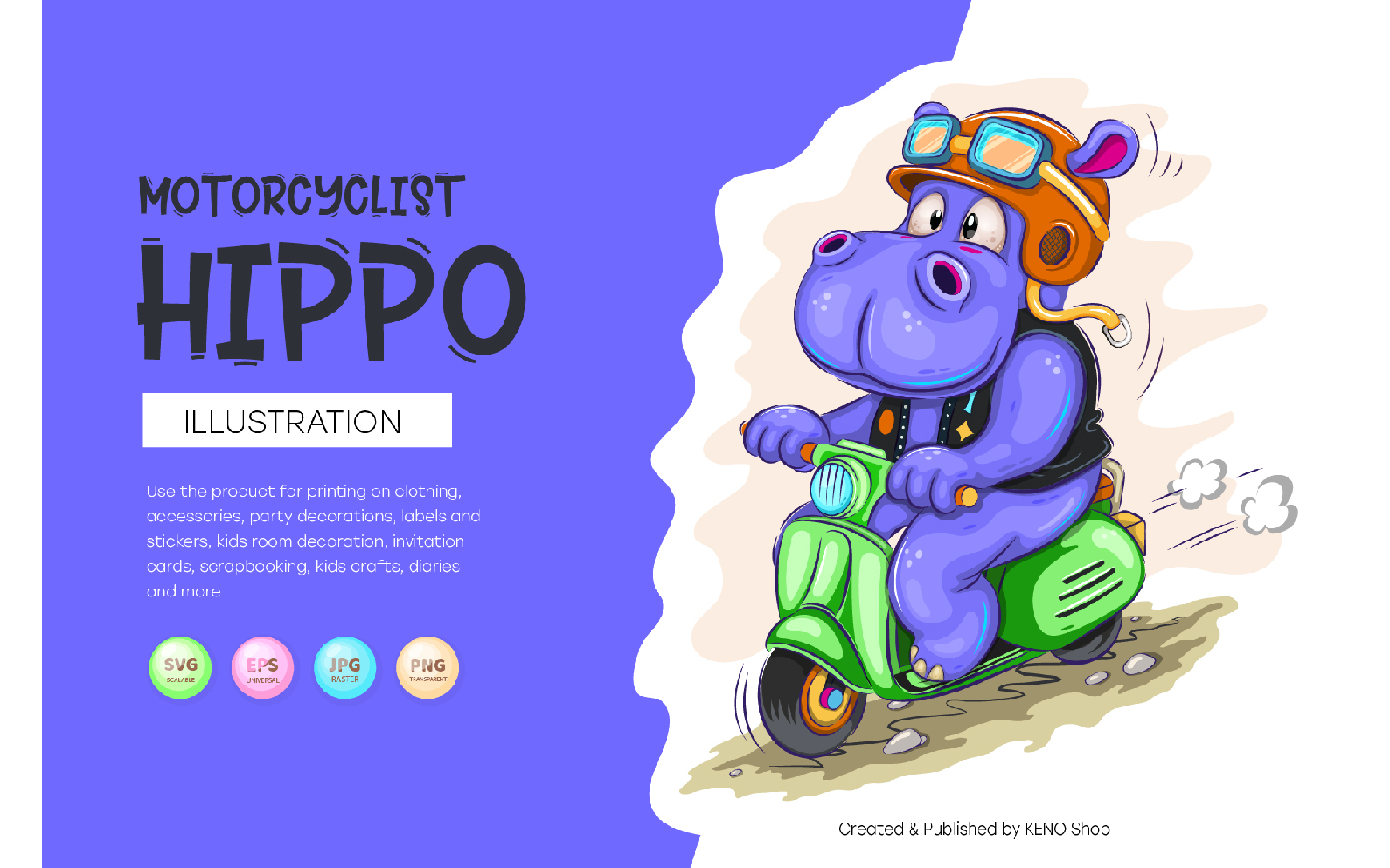 Cartoon hippo motorcyclist.