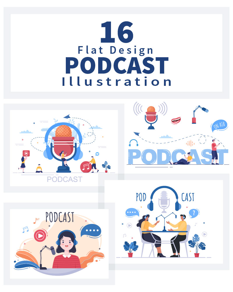 16 Podcast Background Vector illustration