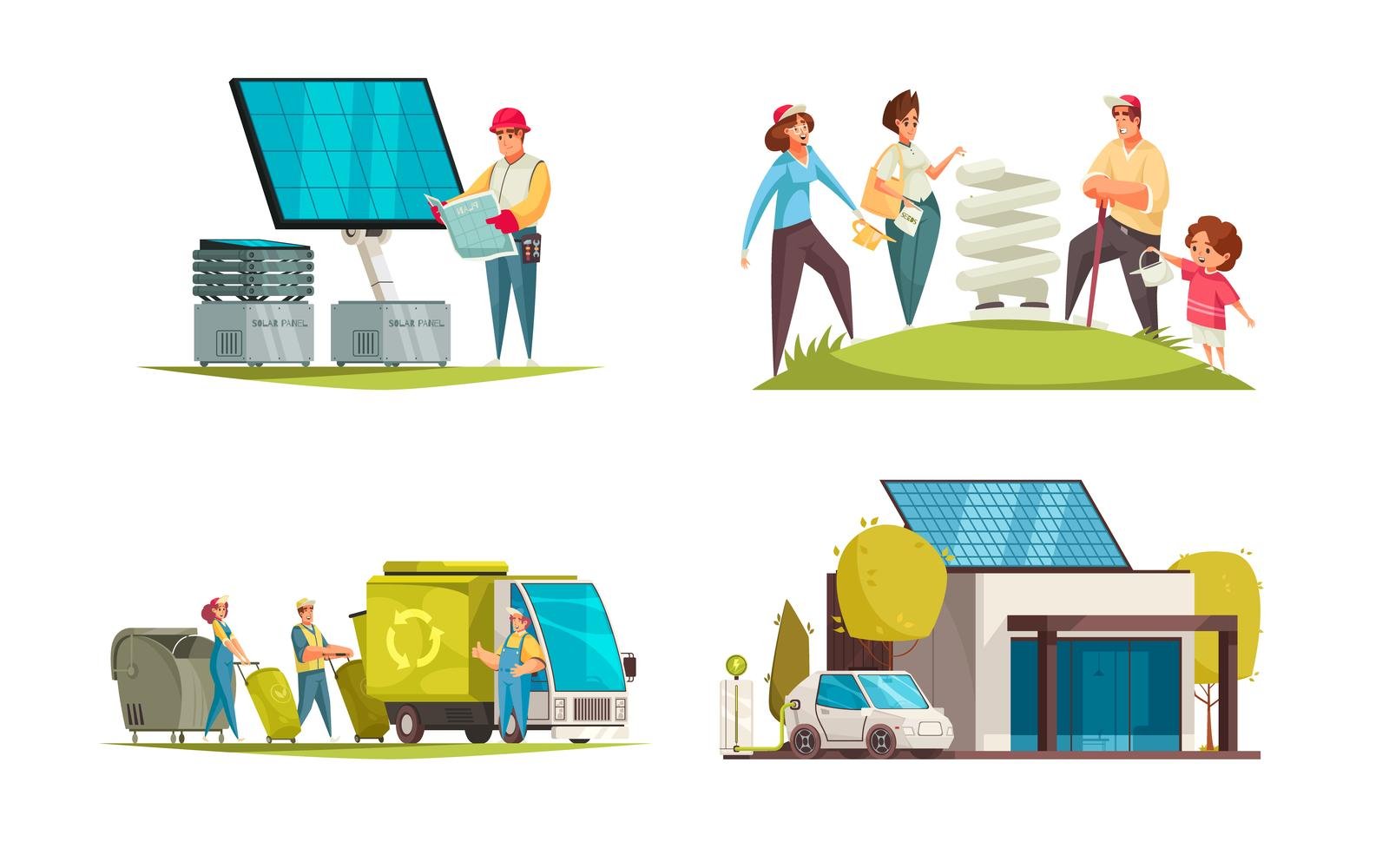 Ecological Energy Compositions Vector Illustration Concept