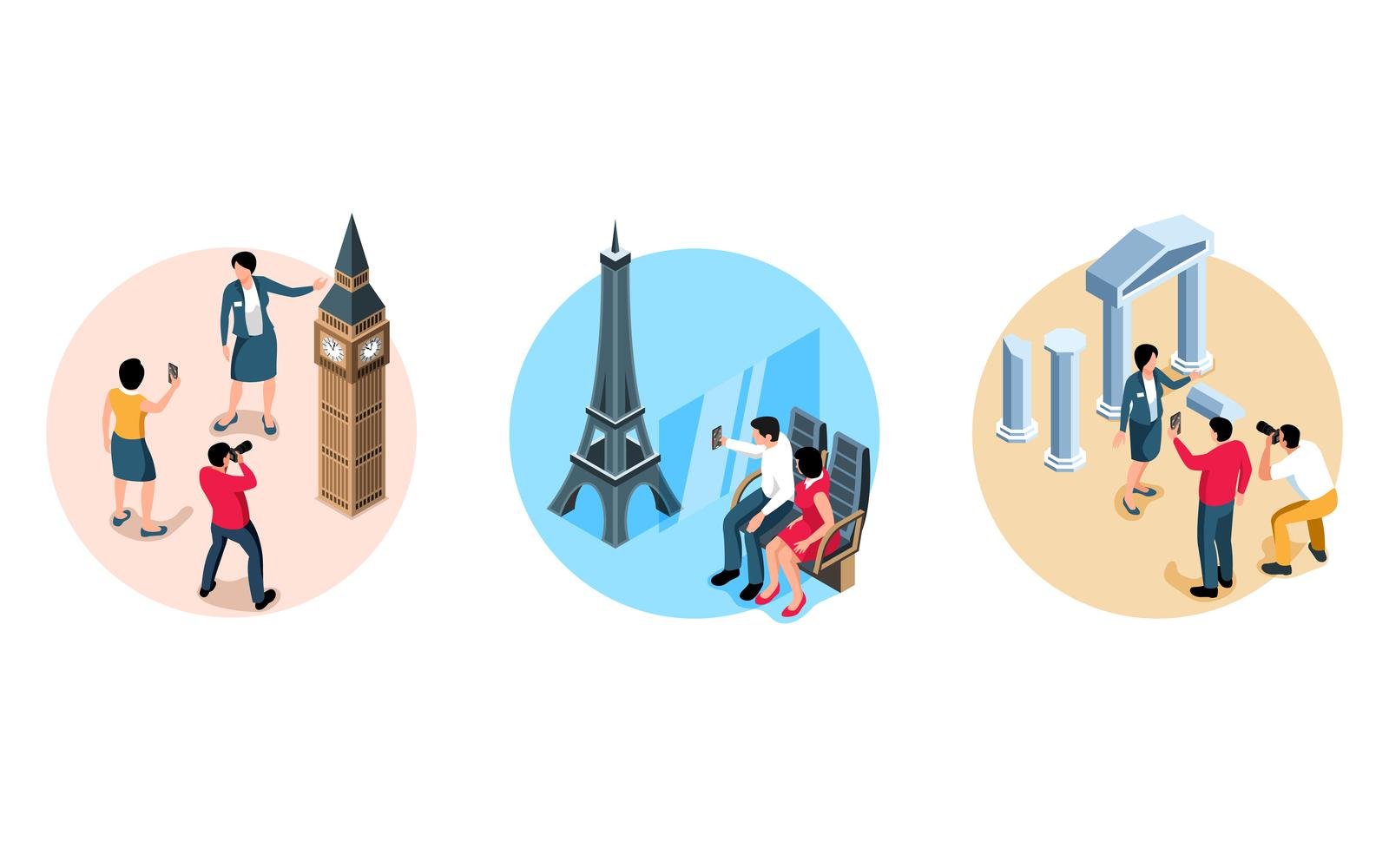 Isometric Excursion Tourists Guide Design Concept Vector Illustration Concept