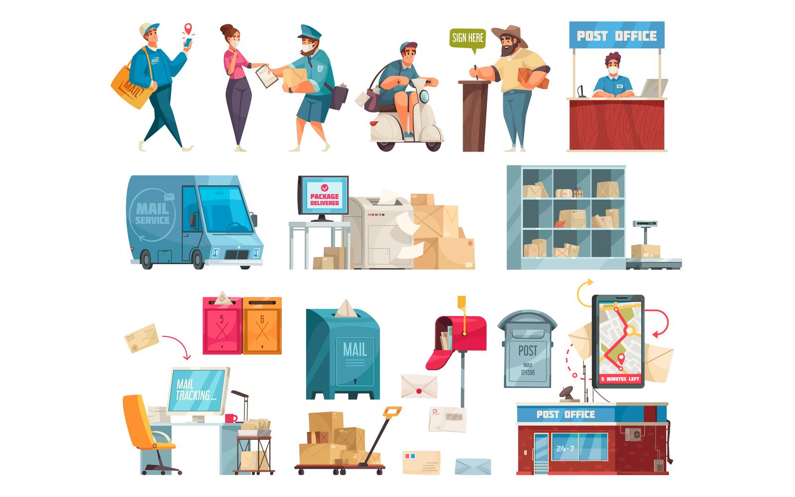 Post Office Set Vector Illustration Concept