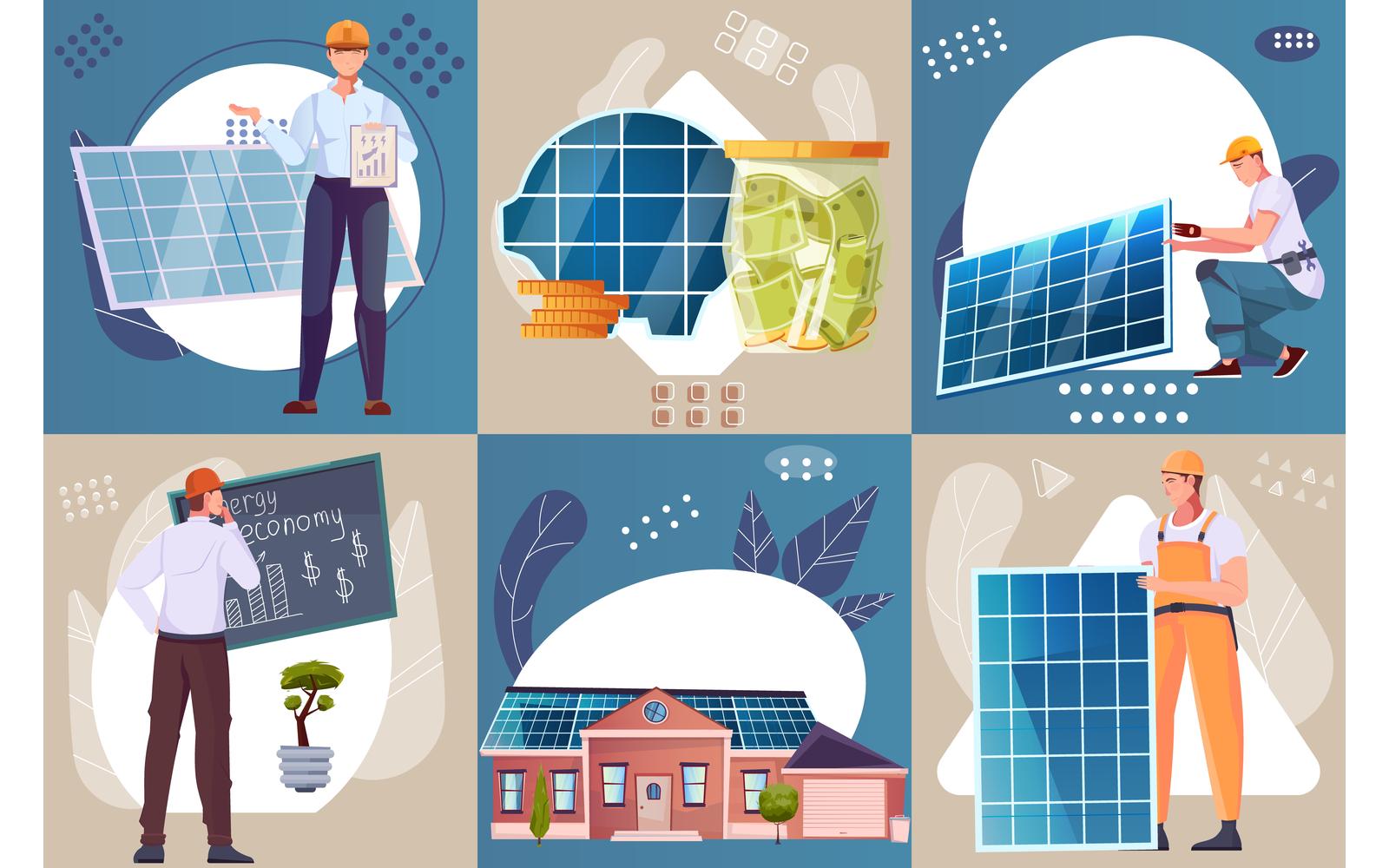 Solar Energy Composition Set Flat Vector Illustration Concept