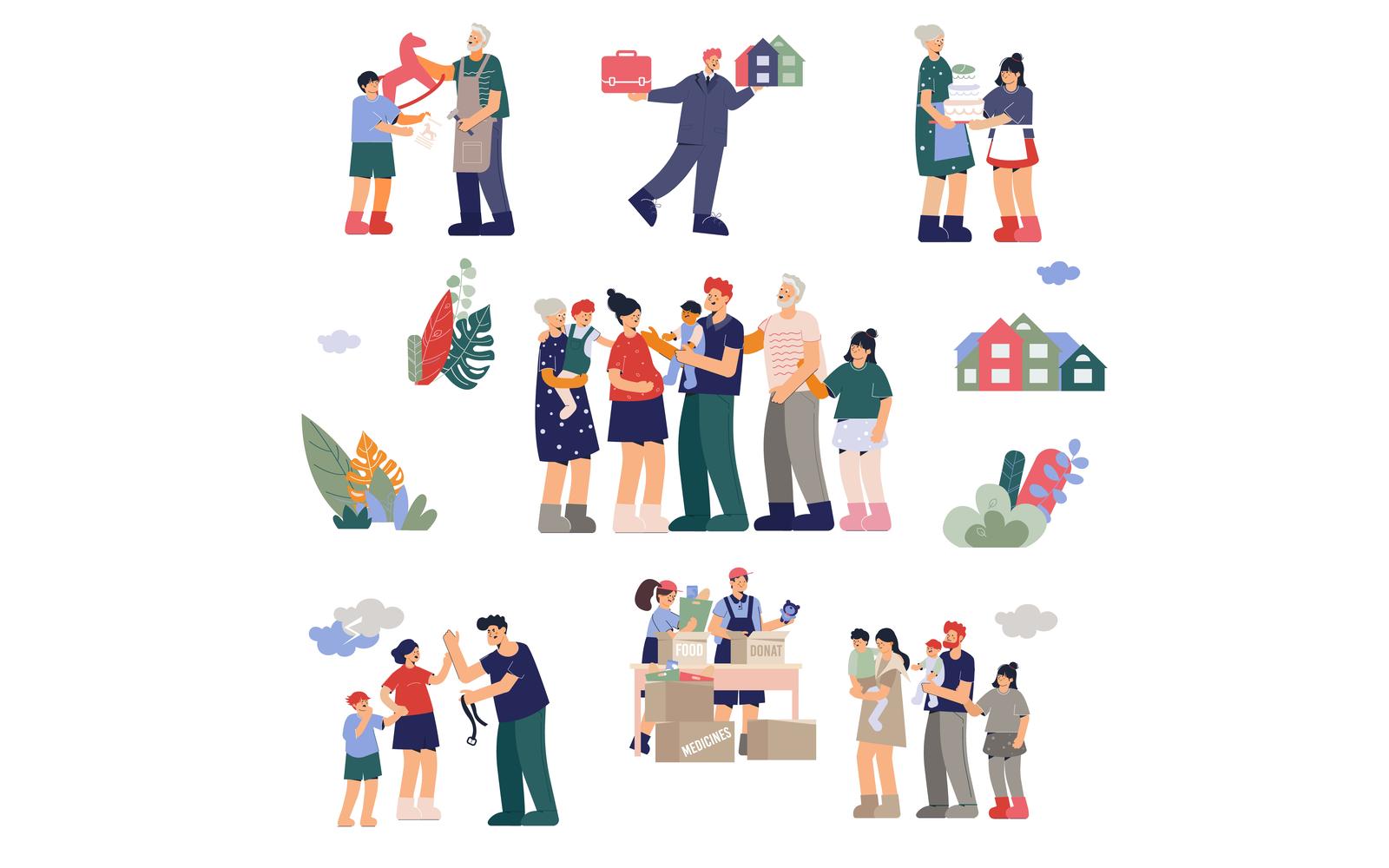 Family Set Flat Vector Illustration Concept