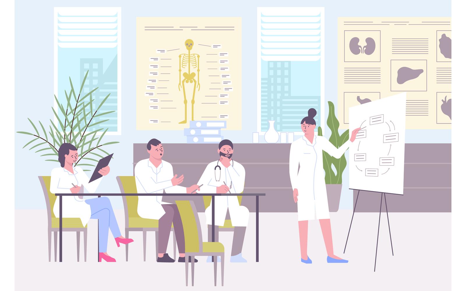 Planning Meeting Doctor Hospital Flat Vector Illustration Concept