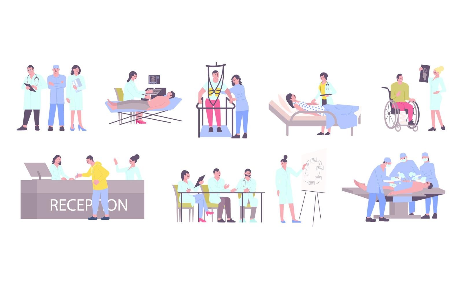 Hospital Set People Flat Vector Illustration Concept