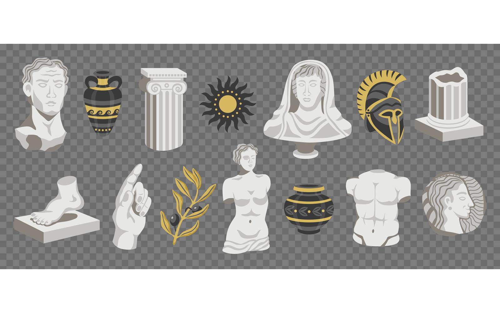 Antique Statues Tranparent Set Vector Illustration Concept