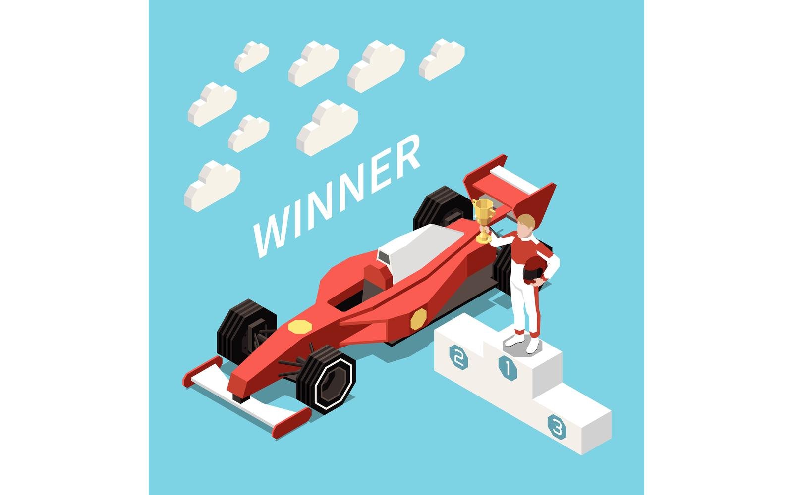 Car Race Isometric 2 Vector Illustration Concept