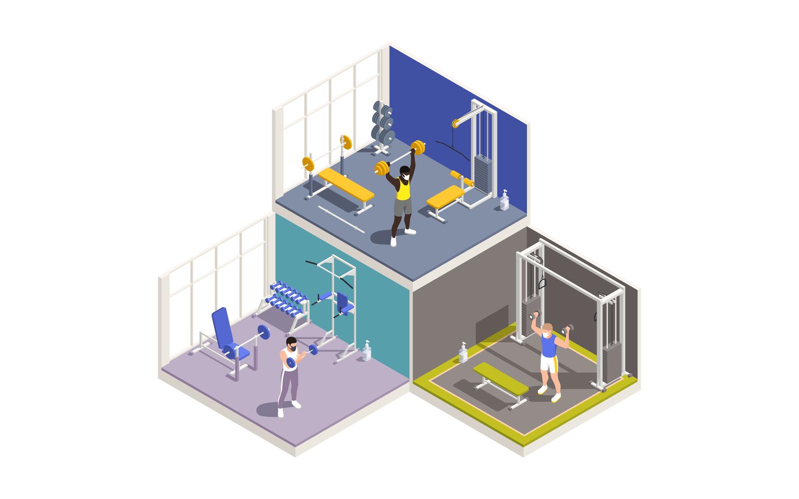 Gym Workout Fitness Isometric 4 Vector Illustration Concept