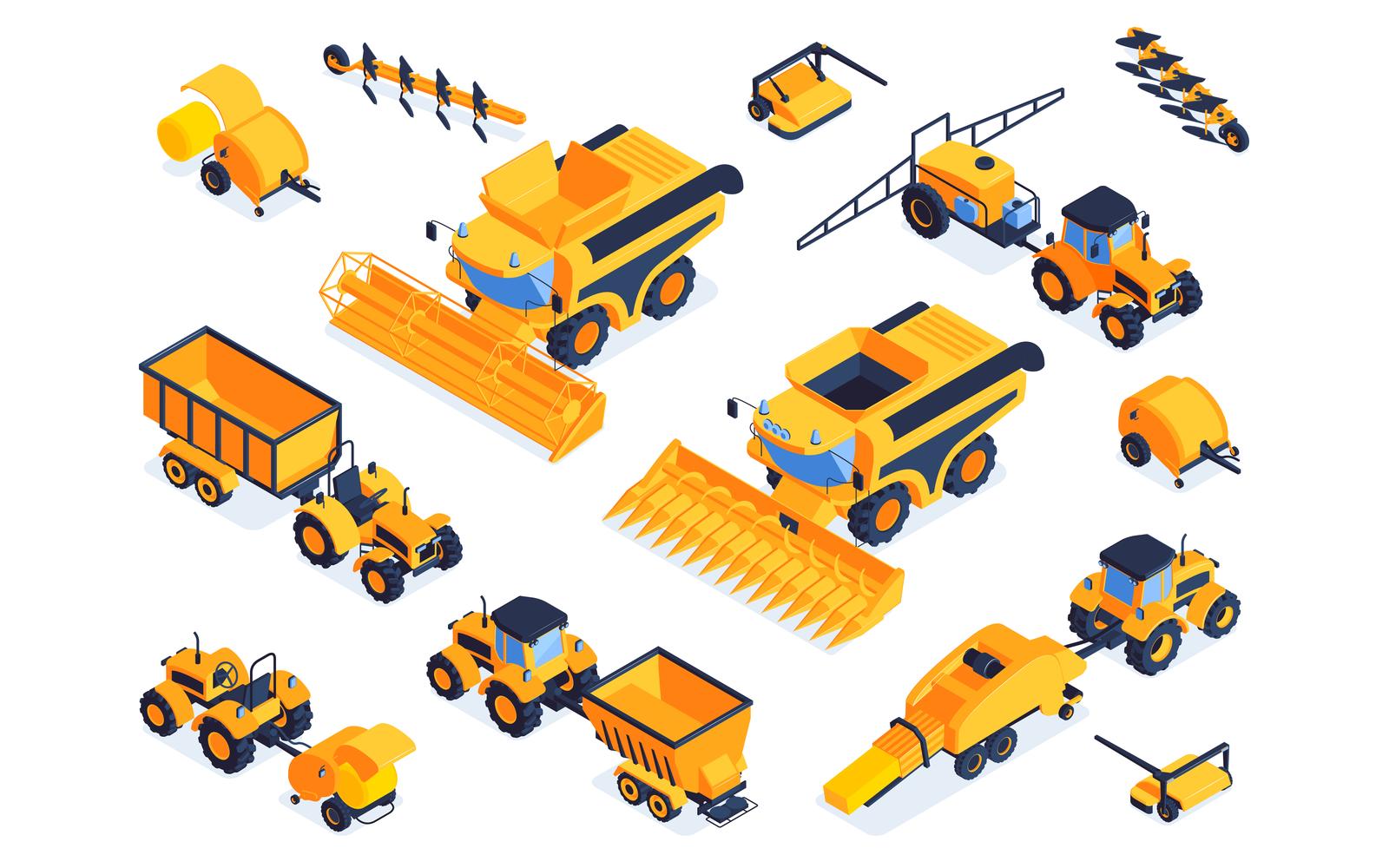 Isometric Agricultural Color Set Vector Illustration Concept