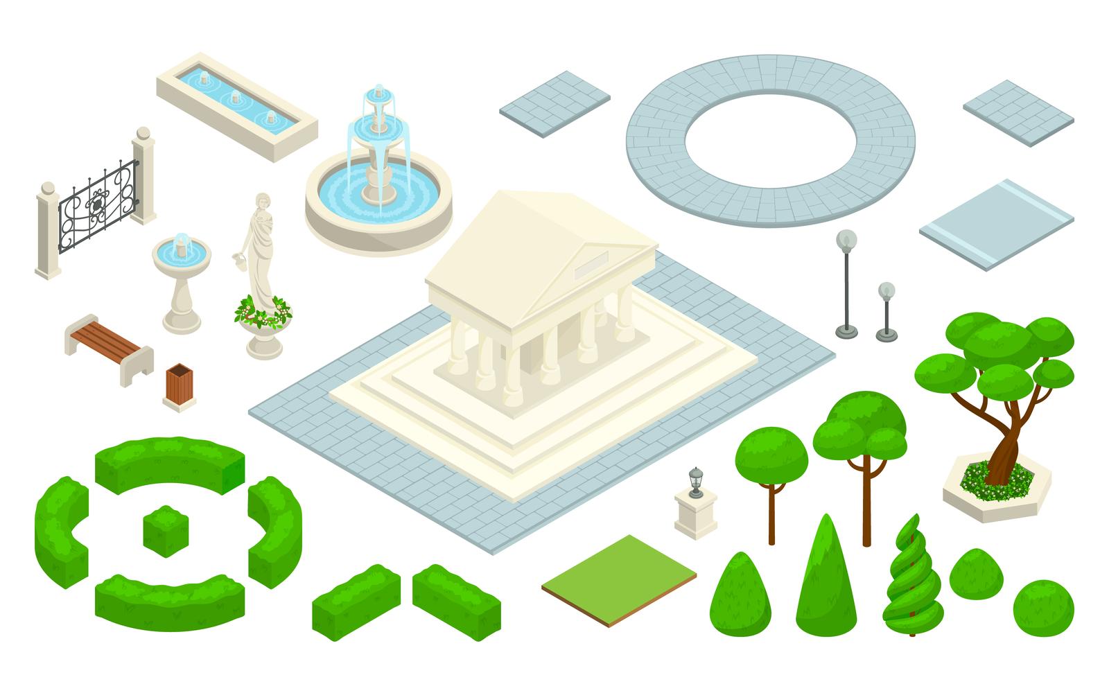 Landscape Design Park Isometric Vector Illustration Concept