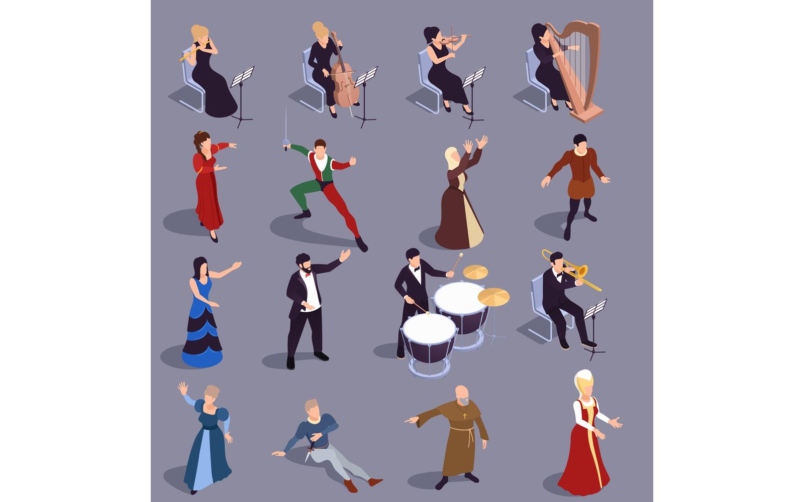 Opera Theatre Isometric Set Vector Illustration Concept