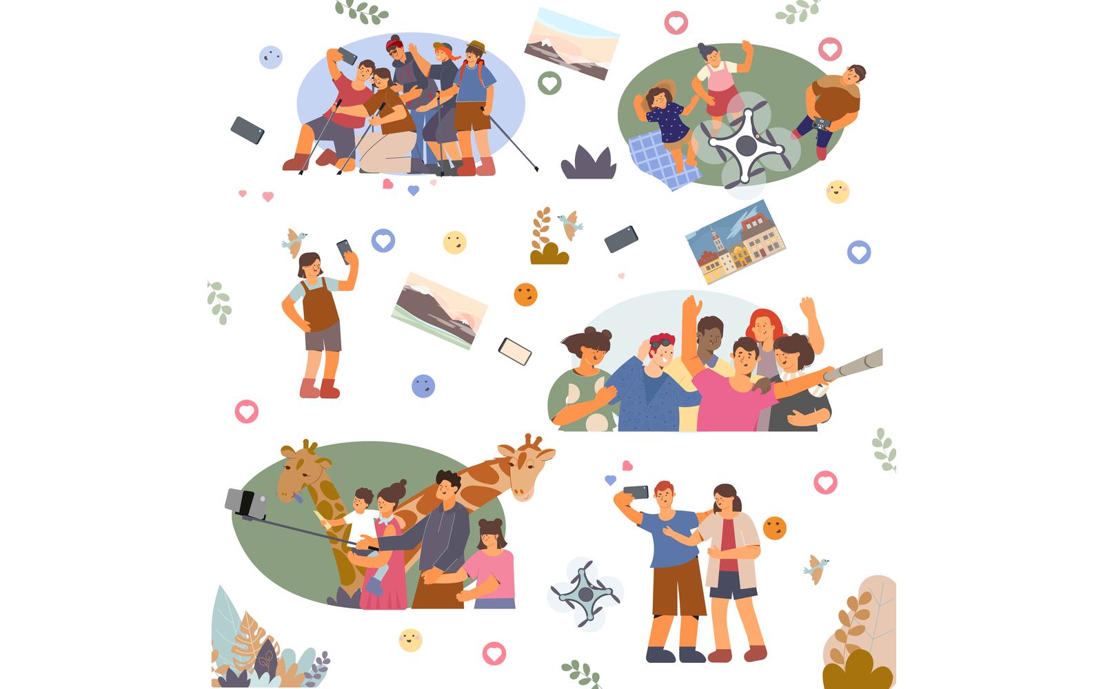 Selfie Set Flat 2 Vector Illustration Concept