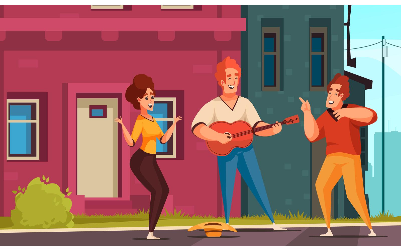 Street Musicians Guitar Vector Illustration Concept