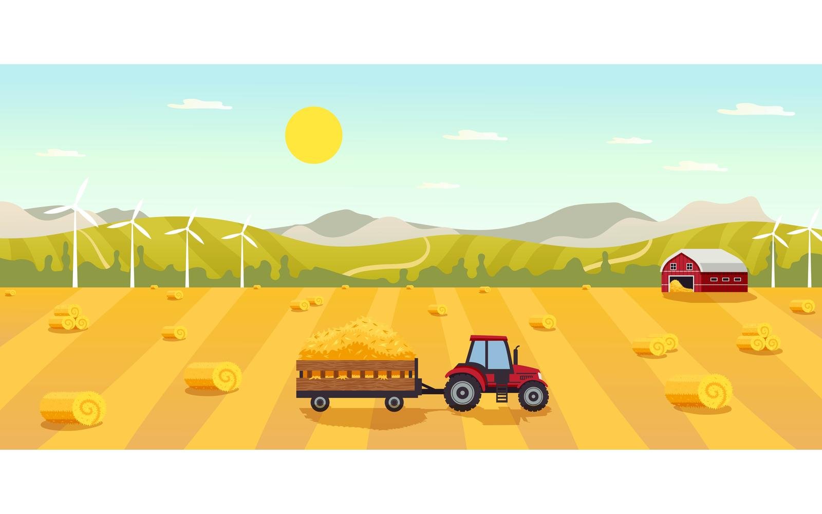 Bales Hay Countryside Landscape Vector Illustration Concept