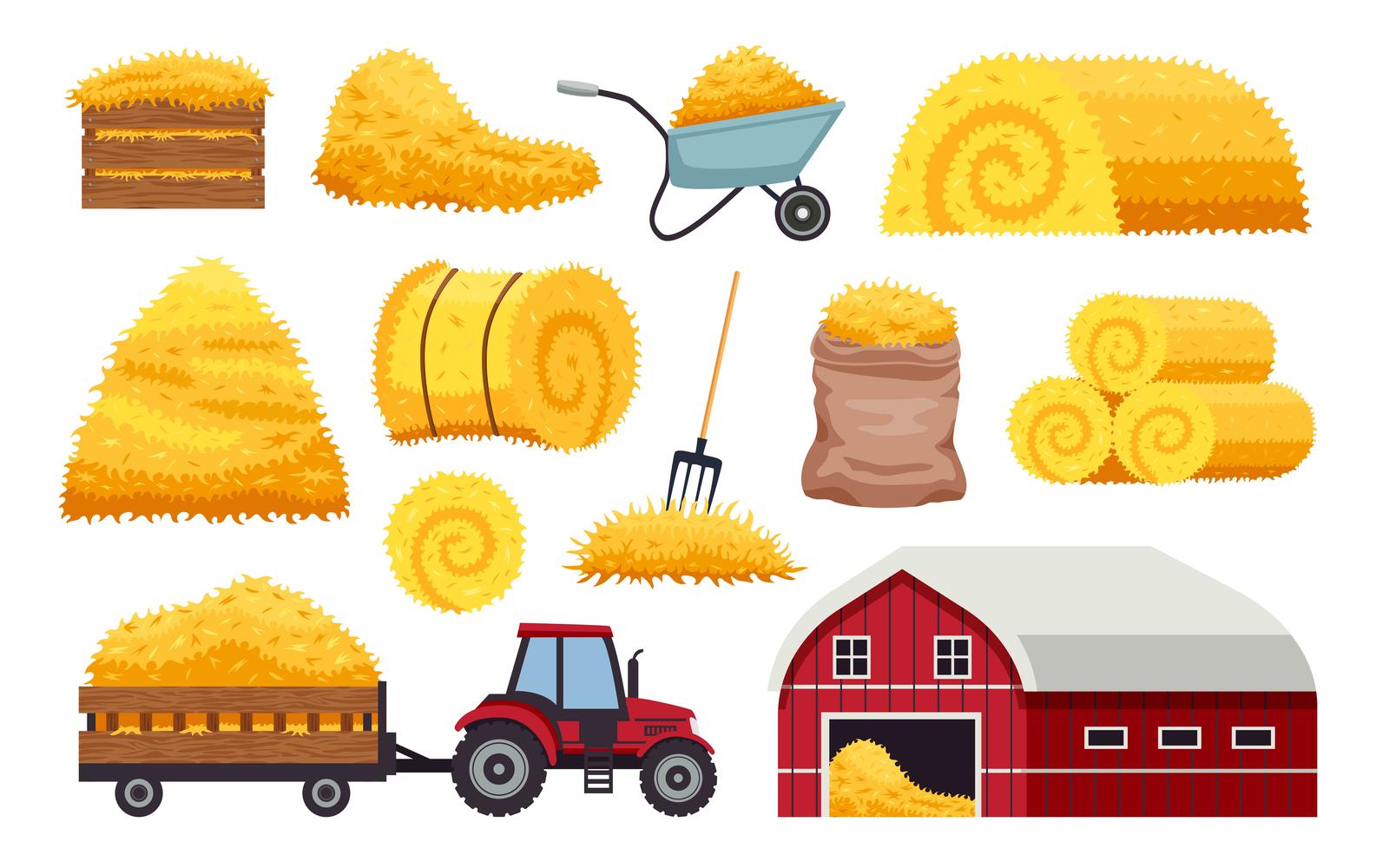 Bales Hay Set Vector Illustration Concept