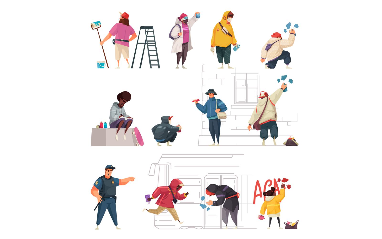 Graffiti Artist Set Vector Illustration Concept