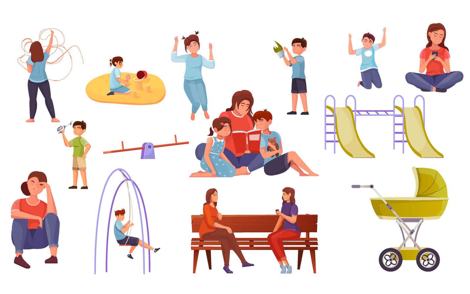 Mother Set Flat Vector Illustration Concept