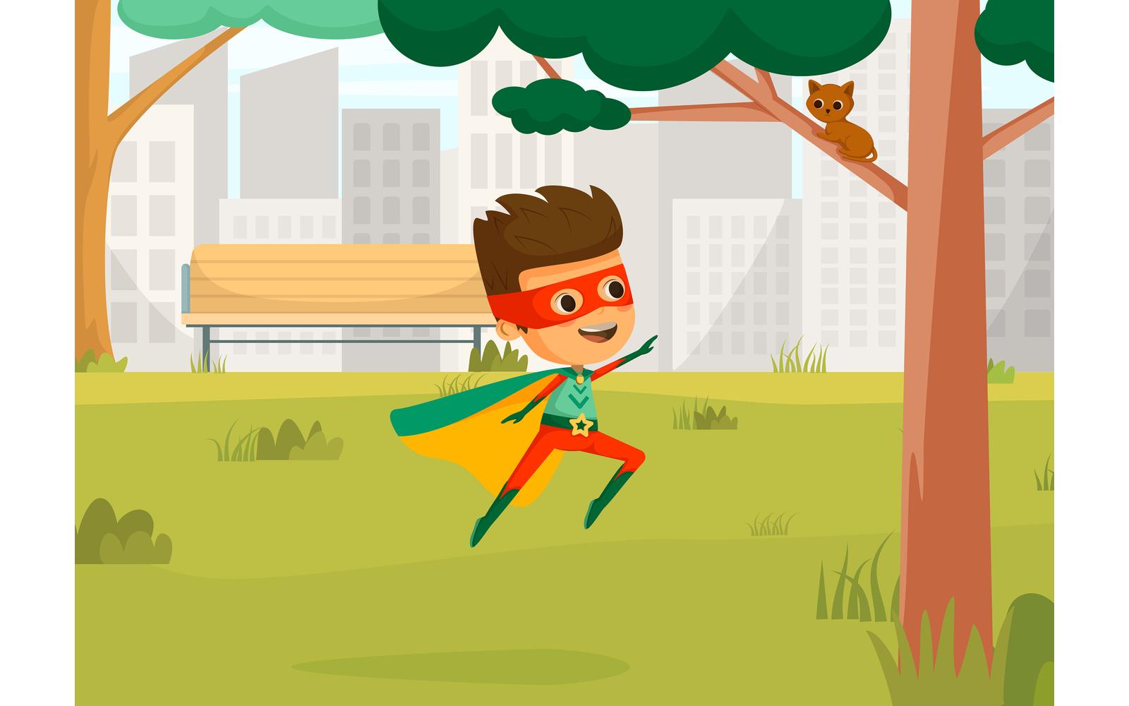 Kids Superheroes Cartoon 4 Vector Illustration Concept