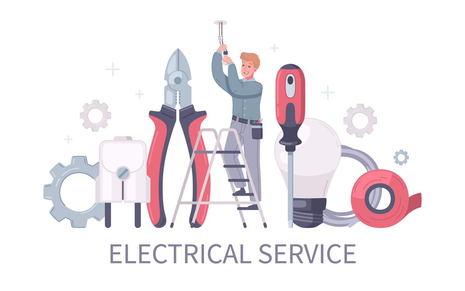 Electrician Cartoon Composition Vector Illustration Concept