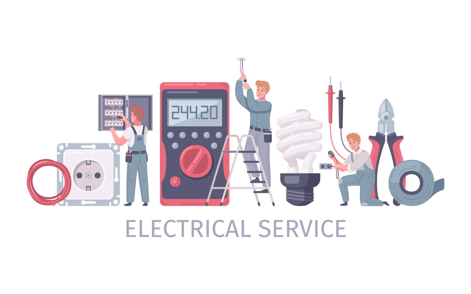 Electrician Cartoon Composition 2 Vector Illustration Concept