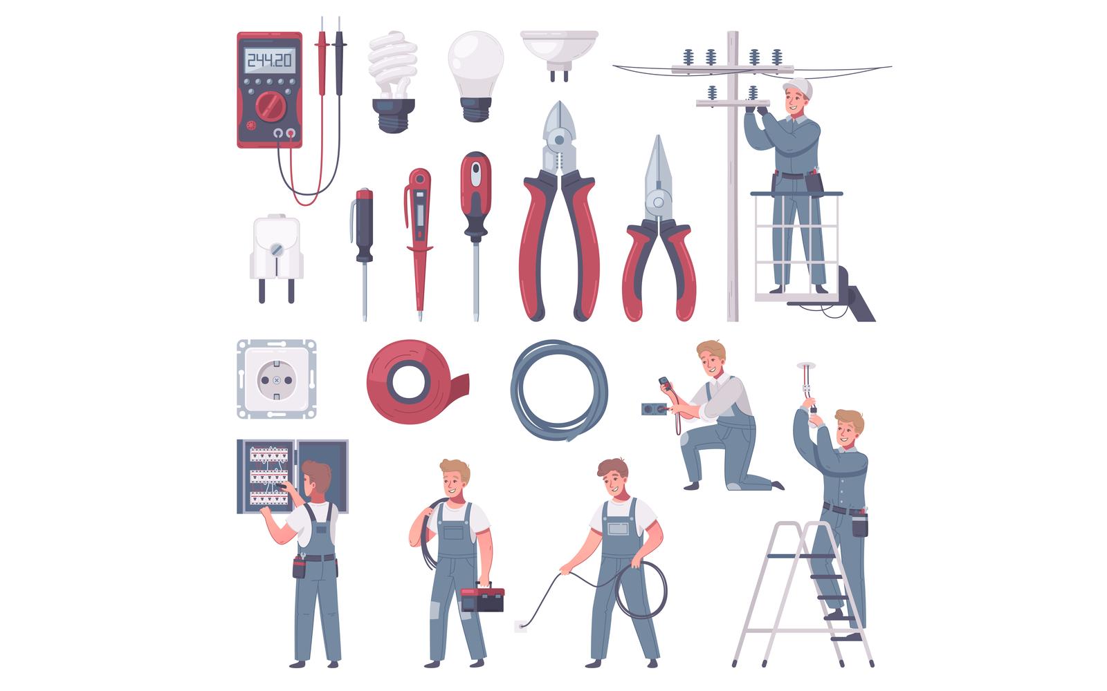 Electrician Cartoon Set Vector Illustration Concept