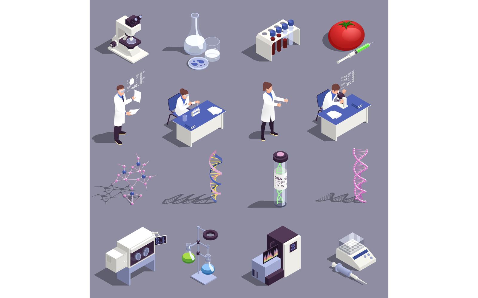 Genetic Engineering Isometric Set Vector Illustration Concept