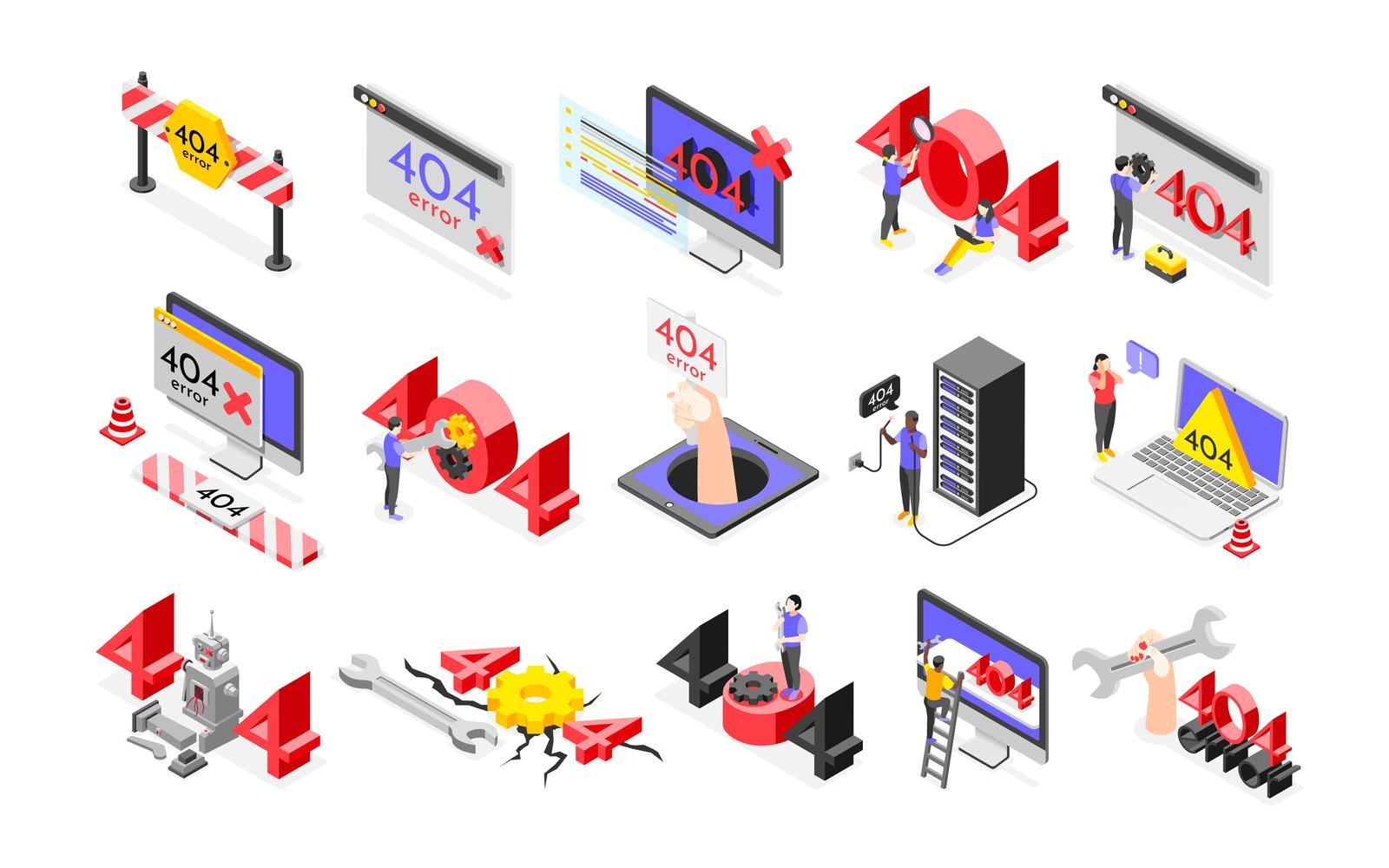 404 Error Isometric Icons Vector Illustration Concept