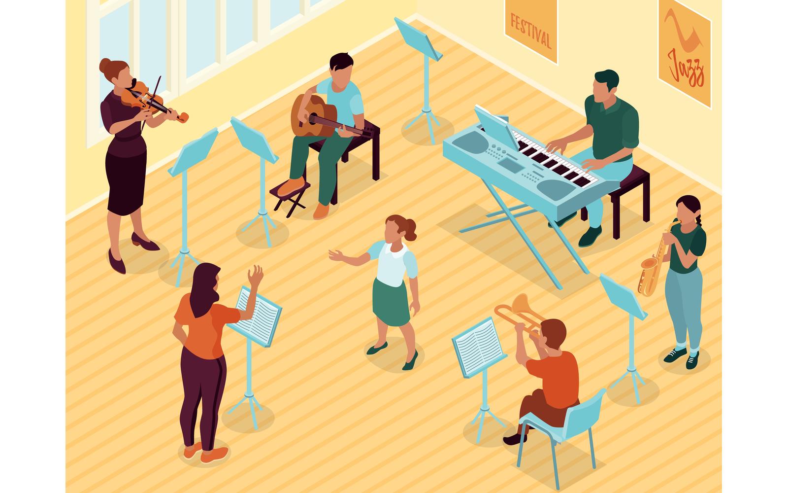 Isometric Musician Education Illustration Vector Illustration Concept