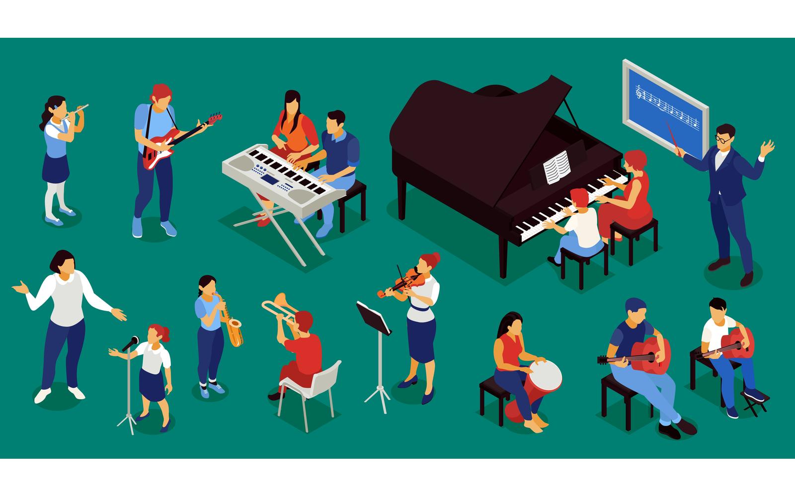 Isometric Musician Education Color Set Vector Illustration Concept