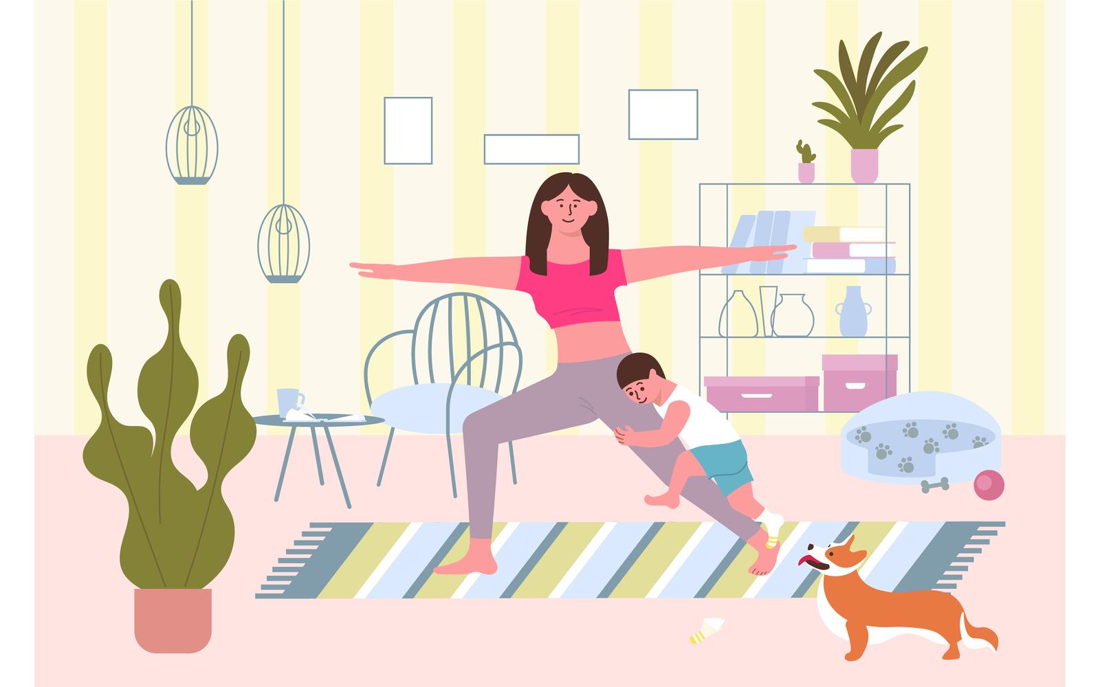 Home Sport Mother Flat Vector Illustration Concept