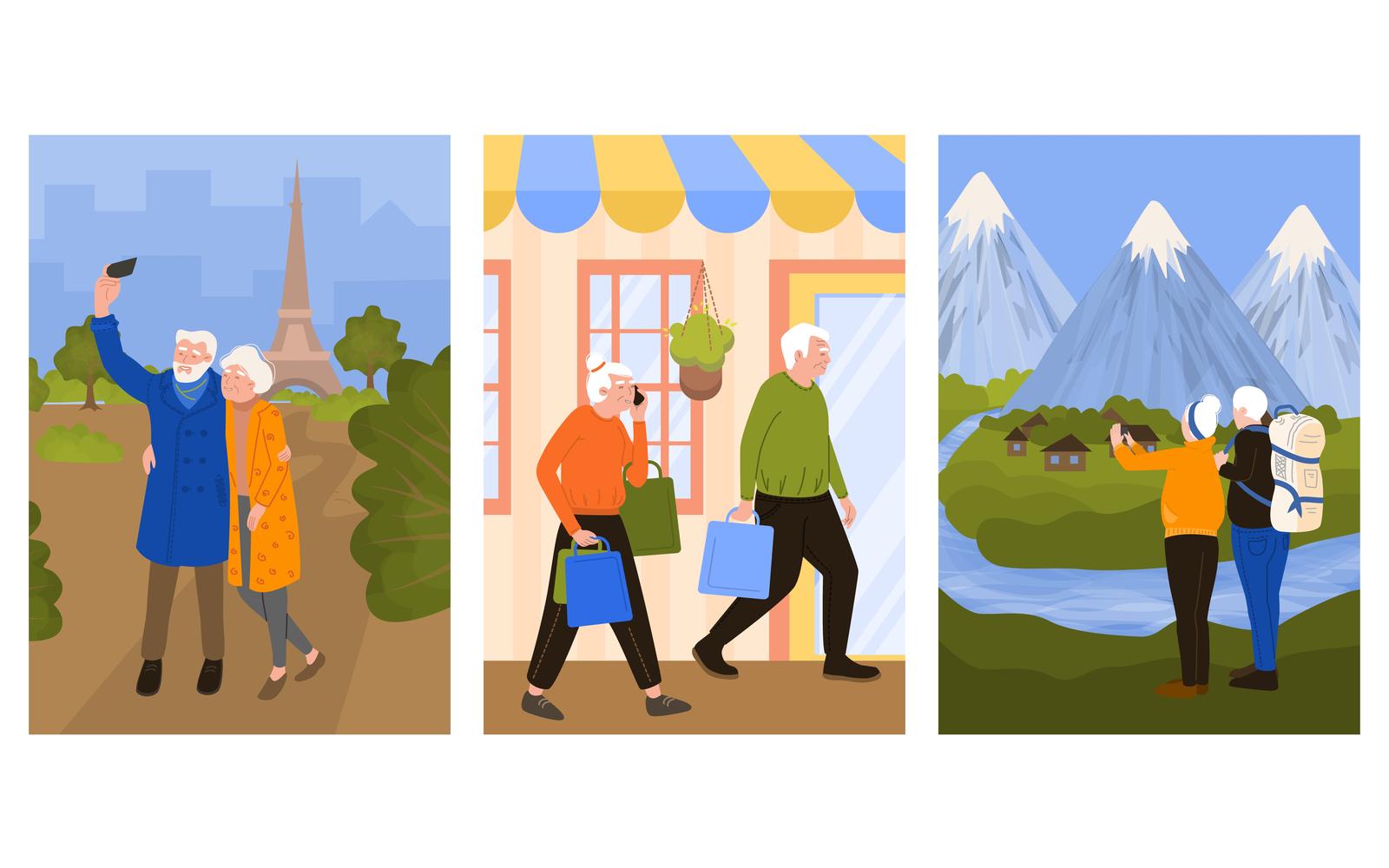 Old People Illustration Set Flat Vector Illustration Concept