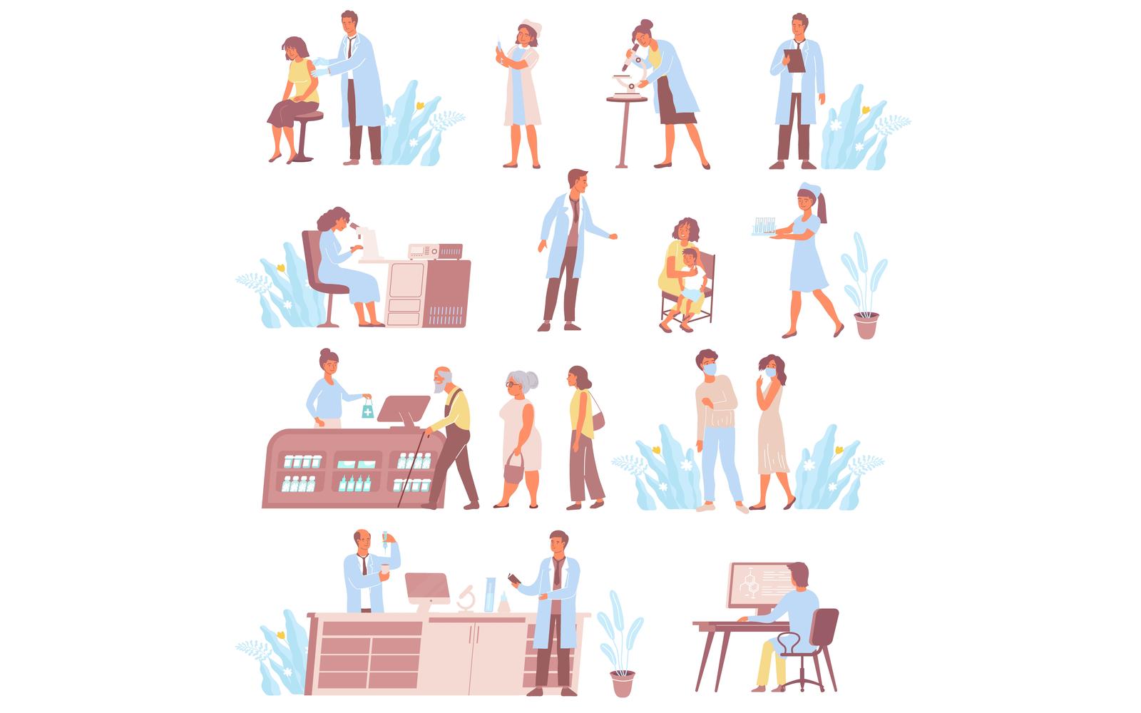 Vaccination Set Flat Vector Illustration Concept